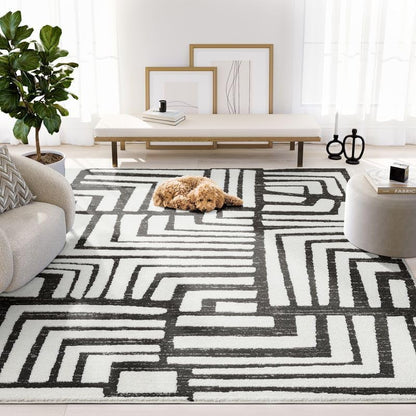Abani Nomad Cream & Grey Area Rug 9' x 12' for Living Room, Bedroom - Geometric Box Design - Durable & Easy to Clean - size: 9' x 12'
