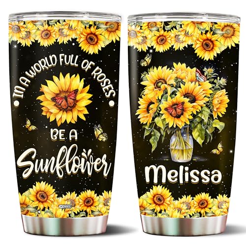 Personalized Inspirational Gifts for Women Sunflower Coffee Cup Travel Mug Tumbler with Lid Gift for Mom Wife Daughter Christmas Birthday Mother's Day Valentine 20oz Stainless Steel Insulated - color: SUNFLOWER 2