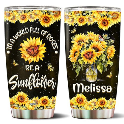 Personalized Inspirational Gifts for Women Sunflower Coffee Cup Travel Mug Tumbler with Lid Gift for Mom Wife Daughter Christmas Birthday Mother's Day Valentine 20oz Stainless Steel Insulated - color: SUNFLOWER 2