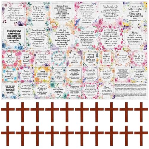 38 Sets Pocket Prayer Quilt Kits with Wooden Crosses, Mini Prayer Cloth Squares for Sunday School Rewards, Church Giveaways, Baptism Favors, Women Bible Study Religious Gifts(Flower,Brown) - color: Brown, style: Flower