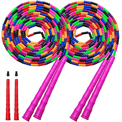 Double Dutch Jump Rope Long Jump Rope 16 FT 1 Pack/2 Pack, Adjustable Soft Beaded Diy Jump Rope for Kids Adult Long Enough for 5-6 Jumpers - color: Pink-2 Pack