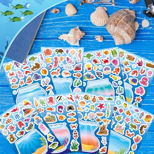 Ocean Stickers for Kids, Sea Animal Aquarium Scene Under The Sea Fish Tank | 24 Sheets Make Your Own Sea Fish Tank Stickers, Classroom Activities Ocean Sea Party Favors,Summer Gift - style: Under The Sea Fish Tank