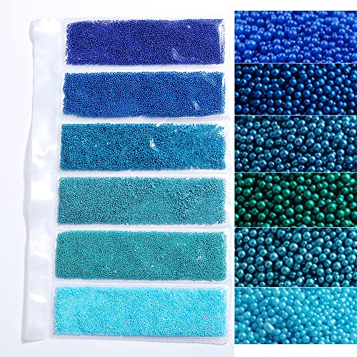 3D Nail Art Caviar Beads Micro Pixie Rhinestones Nail Decoration Mini Acrylic Beads Accessories 6 Colors - color: 6 Grids Dark And Light Blue Caviar