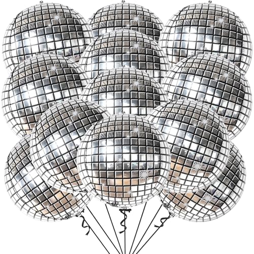 KatchOn, Silver Disco Ball Balloons - 22 Inch, Pack of 12 | Disco Party Decorations | 4D Sphere Disco Balloons for 70s Theme Party Decor, Bachelorette Party Decoration, Graduation Decorations 2026 - color: Disco