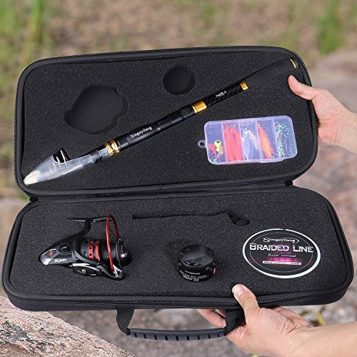Sougayilang Fishing Rod Reel Combo with Telescopic Fishing Pole Spinning Reel Carrier Bag for Travel Saltwater Freshwater Fishing - size: 5.91 ft, style: B-full Kits With Carrier Case-style 2