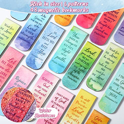 Qeeenar 48 Pcs Bible Verse Magnetic Bookmarks 16 Styles Inspirational Christian Bookmarkers Motivational Encouragement Religious Magnetic Page Clips Presents for Vbs Office Gift Supplies