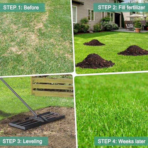 Lawn Leveling Rake 30"x10", Heavy Duty Rakes for Lawns with Anti-Rust Coating & Adjustable Handle, Effort-Saving Lawn Leveler for Yard Garden Farm Golf Course Lawn Care - size: 30"x10"