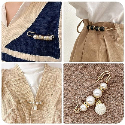8 Pcs Pearl Brooch Pins,Safety Pins for Clothing Dress pants skirt Cardigan Collar，Faux Pearl Rhinestones Brooches for Women Girls Pants Extender Safety Pins - size: set-A