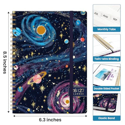 Planner 2026–2027, Academic Monthly Weekly Spiral Calendar, July 2026 – June 2027, Hardcover Agenda Notebook with Tabs, 6.3" x 8.5", Perfect for Students, Teachers, School & Daily Planning - Galactic Swirl - color: D-Galactic Swirl, size: (6.3"x8.5")a5