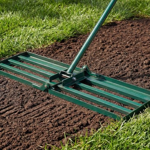 Gisafai Lawn Leveling Rake 30"x10" Heavy Duty Carbon Steel, 72" Adjustable Long Handle, Leveler Tool for Yard Garden Golf Course Soil Dirt Ground Surface Leveling