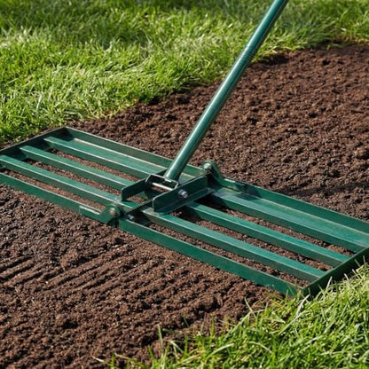 Gisafai Lawn Leveling Rake 30"x10" Heavy Duty Carbon Steel, 72" Adjustable Long Handle, Leveler Tool for Yard Garden Golf Course Soil Dirt Ground Surface Leveling