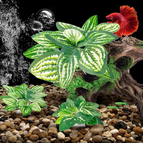 CousDUoBe 8 Pcs Fish Tank Decor，Silk Aquarium Plants Green Silk Leaf pad Hammock Artifical Driftwood cave Betta Fish Tank Accessories 7 x 2.8 x 4 inches(LxWxH) - size: 8 Pcs Silk Aquarium Plants（Style C）