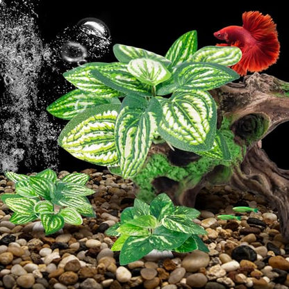 CousDUoBe 8 Pcs Fish Tank Decor，Silk Aquarium Plants Green Silk Leaf pad Hammock Artifical Driftwood cave Betta Fish Tank Accessories 7 x 2.8 x 4 inches(LxWxH) - size: 8 Pcs Silk Aquarium Plants（Style C）