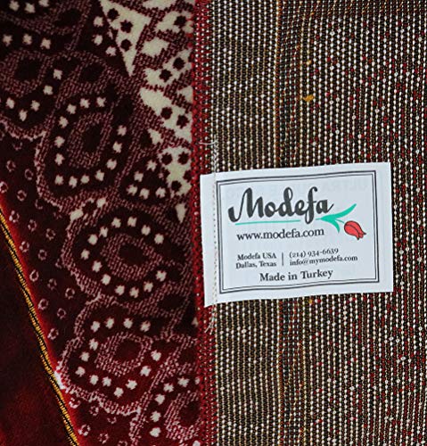 Modefa Islamic Prayer Rug Large Wide Velvet - Muslim Janamaz Sajada - Thick Turkish Prayer Mat Carpet for Men Women- with Kufi Cap - Plush Paisley (Red)