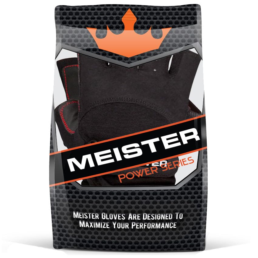 Meister Wrist Wrap Weight Lifting Gloves w/Gel Padding - color: Black / Red, size: Large