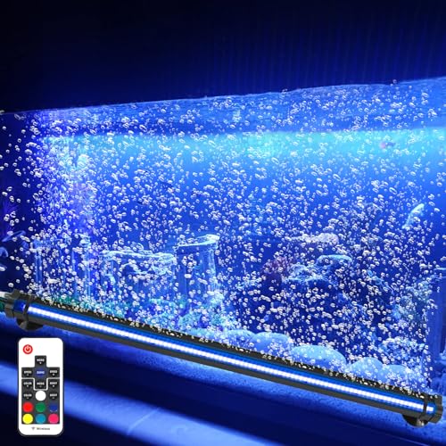 Submersible Fish Tank Aquarium Light: Underwater Aquarium Bubble Lights with Adjustable Brightness Colors -IP68 Waterproof Bubble Lights with Remote and Suction Cups for 20-25 inch Aquarium Fish Tank - size: 20 inch Nanoscale Bubbles