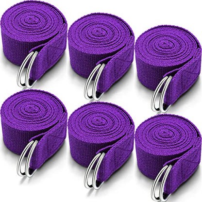 6 Pcs Yoga Strap for Stretching 8 ft Yoga Exercise Adjustable Straps Bands with Safe D Ring Buckle for Pilates, Gym Workouts, Fitness, Physical Exercise, Dance, Improve Flexibility - color: Purple