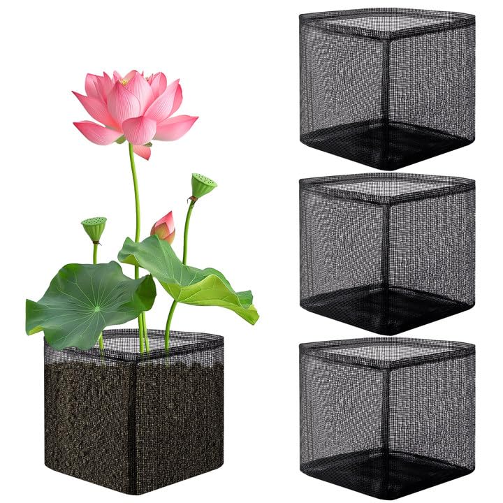 EBaokuup 4 Pcs Aquatic Pond Planting Bags-7" Reusable Mesh Water Garden Pond Plant Pot-Breathable Black Square Lily Plant Pots for Pond Bog Plant Garden Terrestrial Plant - color: Black, size: Square