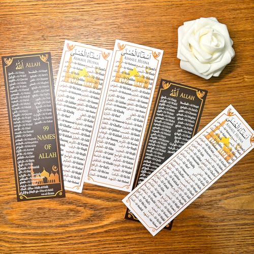100 Packs 99 Names of Allah Bookmark Arabic English Islamic Bookmarks Reflecting on The Names of Allah Ramadan Eid Gifts Bulk Quran Muslim Islamic Arabic Gifts for Women Men Quran Learning