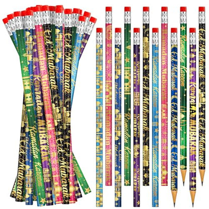 200 PCS Ramadan Pencils Eid Mubarak Wood Pencils with Eraser Ramadan Mubarak Party Favors Gifts Stationery Pencil Bulk for School Classroom Office Giveaways Prizes Islamic Party Favors Supplies - style: Mubarak200