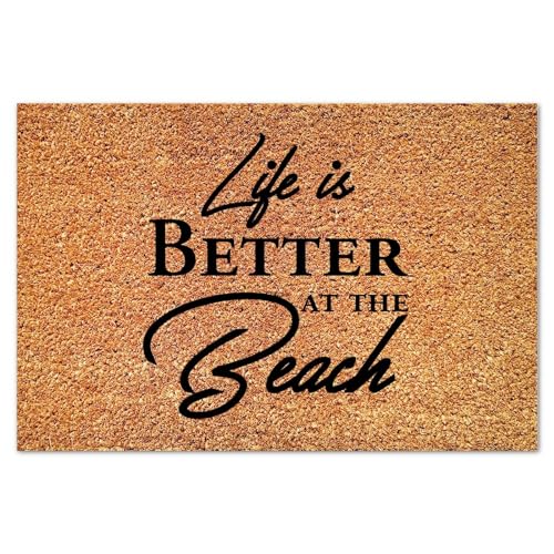 Life is Better at The Beach Coir Door Mat Door Mat Sayings Lettering Funny Weather Resistant Non Slip Mat for Entry Garage Patio High Traffic Areas 16x24in - color: Style-10, size: 2' x 1'4" (Rectangular)