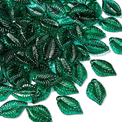LiQunSweet 100 Pcs Green Leaf Charm Transparent Baking Painted Glass Tiny Pendants with Hole for Earring Bracelet Necklace Jewelry Making DIY Craft - 22.5x14.5mm - color: Leaf Green Charms_22.5x14.5mm