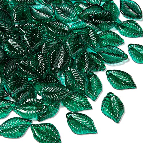 LiQunSweet 100 Pcs Green Leaf Charm Transparent Baking Painted Glass Tiny Pendants with Hole for Earring Bracelet Necklace Jewelry Making DIY Craft - 22.5x14.5mm - color: Leaf Green Charms_22.5x14.5mm