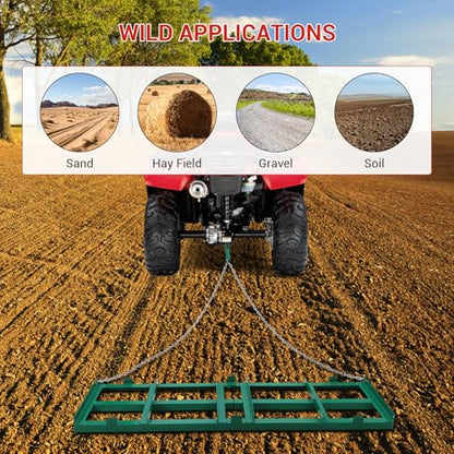 Garvee 96 Inch Heavy Duty Steel Drag Harrow – Chain System, Tow-Behind Gravel Driveway Leveler, Lawn & Landscape Grader for ATV, UTV, Tractor, Mower – Durable Yard Tool for Dirt, Sand, Soil - size: 96 in