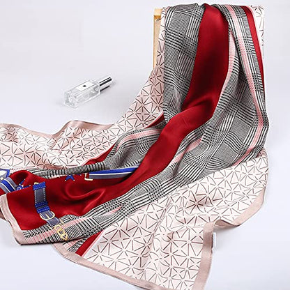 ANDANTINO 100% Silk Long Scarf-Women Large Oblong Shawls with Gift Packed - color: Chains-red