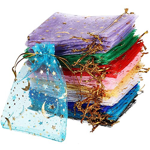 Shappy 150 Pieces Drawstring Organza Bags Small Moon Stars Drawstring Sachet Jewelry Mesh Gift Bags Pouches Gold Star Organza Favor Pouches for Christmas Wedding Party(3.5 x 4.7 Inch,Assorted Colors) - color: Assorted Colors