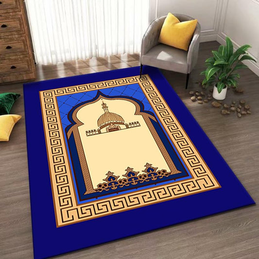 Muslim Prayer Rug Turkish Islamic Prayer Mat Thick Praying Carpet Janamaz Sajjadah Namaz Seccade Arabic Prayer Rug for Eid Ramadan - color: Blue-2