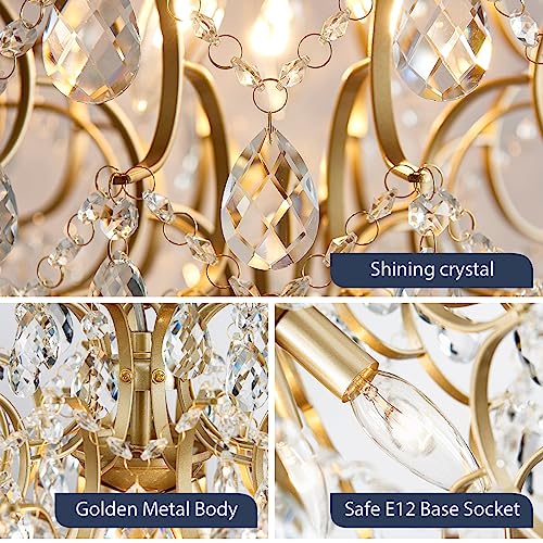 Bestier Modern Gold Pendant Chandelier Crystal Raindrop Lighting Ceiling Light Fixture Lamp for Dining Room Bathroom Bedroom Livingroom entryway 3 E12 Bulbs Required D16 in x H18 in - color: Gold, size: D16" x H18"