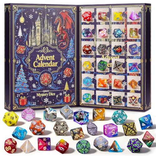 QMAY 24Pcs Mystery Dice - Dice Advent Calendar for Dungeons & Dragons, RPG - style: 24 Grids Mystery Dice Gift Box