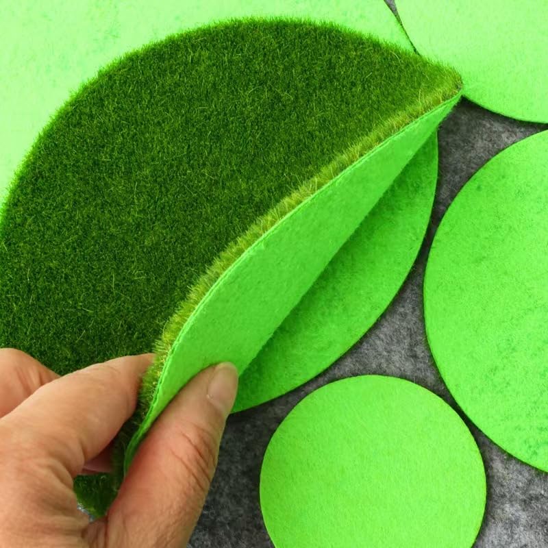 4x4 Inch Round Artificial Grass Mats, Green Moss Patches for Bonsai Decor, Mini Landscape DIY Craft & Model Making, 5 Pack