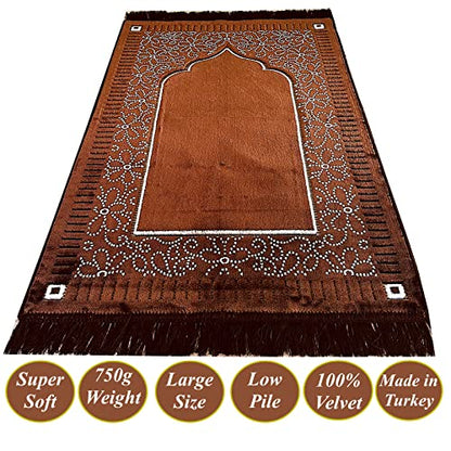 Mihrab Patterned Original Luxury Velvet Prayer Mat/Rug- 750g Weight | Made in Turkey (Coffee) - color: Coffee