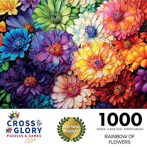 Cross & Glory | 1000 Piece Jigsaw Puzzles for Adults | Rainbow of Flowers - color: Rainbow of Flowers