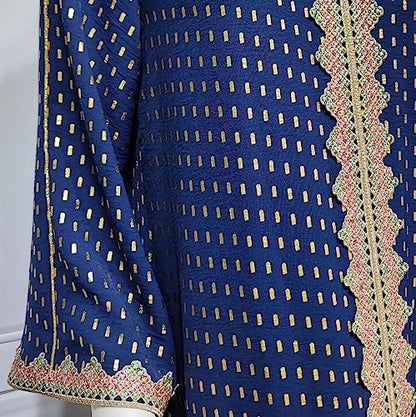 FPOVFPO Women's Muslim Abaya One-Piece V Neck Bronzing Dress Islamic Full Length Kaftan Daily Casual - color: Dark Blue, size: Large
