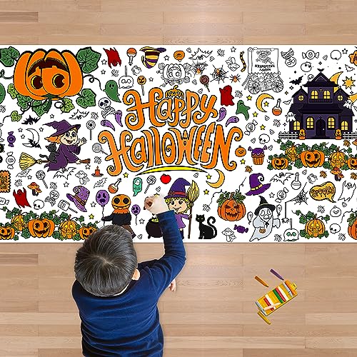 OHOME Halloween Giant Coloring Poster/Tablecloth-Halloween Crafts for Kids-30 x 72 Inches Jumbo Paper Coloring Banner Gifts for Kids Activities Games Toys Party Favors- Halloween Party Decorations - style: Halloween