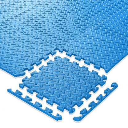 Philosophy Gym Pack of 36 Exercise Flooring Mats - 12 x 12 Inch Foam Rubber Interlocking Puzzle Floor Tiles - Blue - color: 36 Sq Ft, 1/2" Thick - Blue
