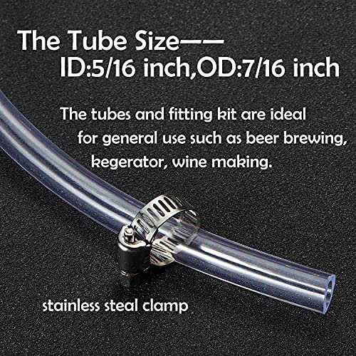 Kegerator Kit,5 Feet-Clear Vinyl Tubing Hose Stainless Steel Barb Fitting | LitKiwi Draft Beer Line with Connectors,5/16"ID 7/16"for Beer Tap Tower Keg Homebrewing - size: 5 Feet Tube & Fitting