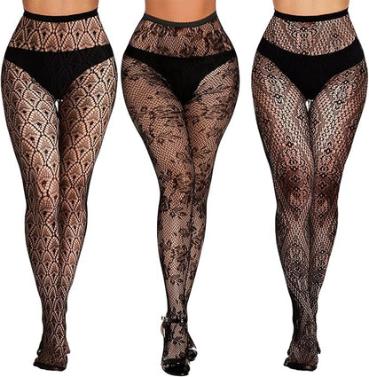 Buauty Black Fishnet Stockings for Women, Fishnet Tights Plus Size One Size Fit All - color: Black1, size: One Size