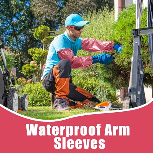 Yzurbu 2 Pairs Arm Sleeves Covers, Soft Waterproof Oil-proof Sleeves Protector for Arm with Elastic on Cuffs - color: Pink - 2pairs