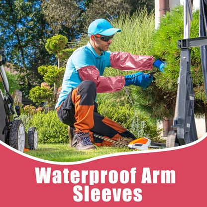Yzurbu 2 Pairs Arm Sleeves Covers, Soft Waterproof Oil-proof Sleeves Protector for Arm with Elastic on Cuffs - color: Pink - 2pairs
