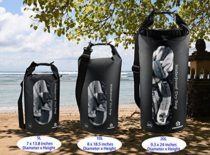 Freegrace Waterproof Dry Bag Set of 3 - Submersible Dry Sack with Double Zip Lock Seals - Includes Waist Pouch & Phone Case - Perfect for Kayaking, Swimming, Boating & Rafting (Black(Window), 10L) - color: Black, size: 10L, style: Window