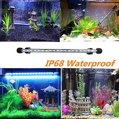 15 inches LED Aquarium Light, 2.5W Fish Tank Light Underwater Light Submersible Crystal Glass Lights, 21 LED Beads 12 Colors 19 Modes Brightness Adjustable Memory Function IP68 Waterproof - size: 15 Inch (Pack of 1)