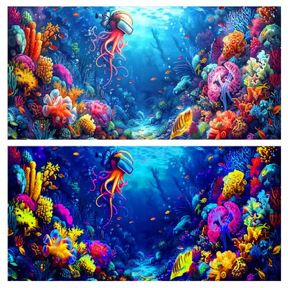 72X16IN Blacklight Ocean HD 3D Black Light Aquarium Background UV Reactive Octopus Background Terrarium Background with 10 EVA Double-Sided Tape with 10 EVA Double-Sided Tape - size: 72X16in/180X40cm