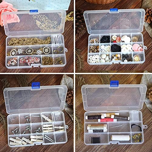 Qualsen Bead Organizer Box with Adjustable Dividers, 15 Girds, 4 Pack | Plastic Organizer Box with Dividers, Ideal as a Tackle Boxs for Beads, Jewelry, Crafts, Screws, Small Parts and More - size: 15 Gird-4s