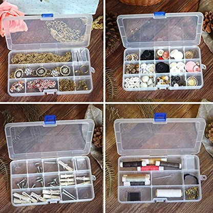 Qualsen Bead Organizer Box with Adjustable Dividers, 15 Girds, 4 Pack | Plastic Organizer Box with Dividers, Ideal as a Tackle Boxs for Beads, Jewelry, Crafts, Screws, Small Parts and More - size: 15 Gird-4s
