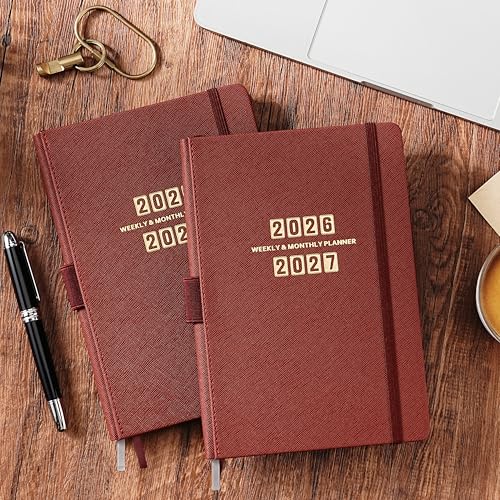 Planner 2026-2027 - Jul. 2026 - Jun. 2027, Academic Planner 2026-2027, Leather Planners Weekly and Monthly, 6.3" x 8.4", Hardcover with Back Pocket + Thick Paper + Twin-Wire Binding - Wine Red - color: Wine Red