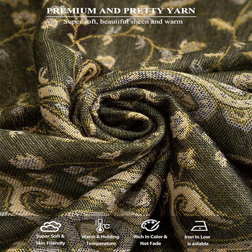 TUSHUSTY Pashmina Feel Shawls Wraps Rave Scarf for Women Soft Silky Reversible Men Scarves Hijab - color: Olive Green